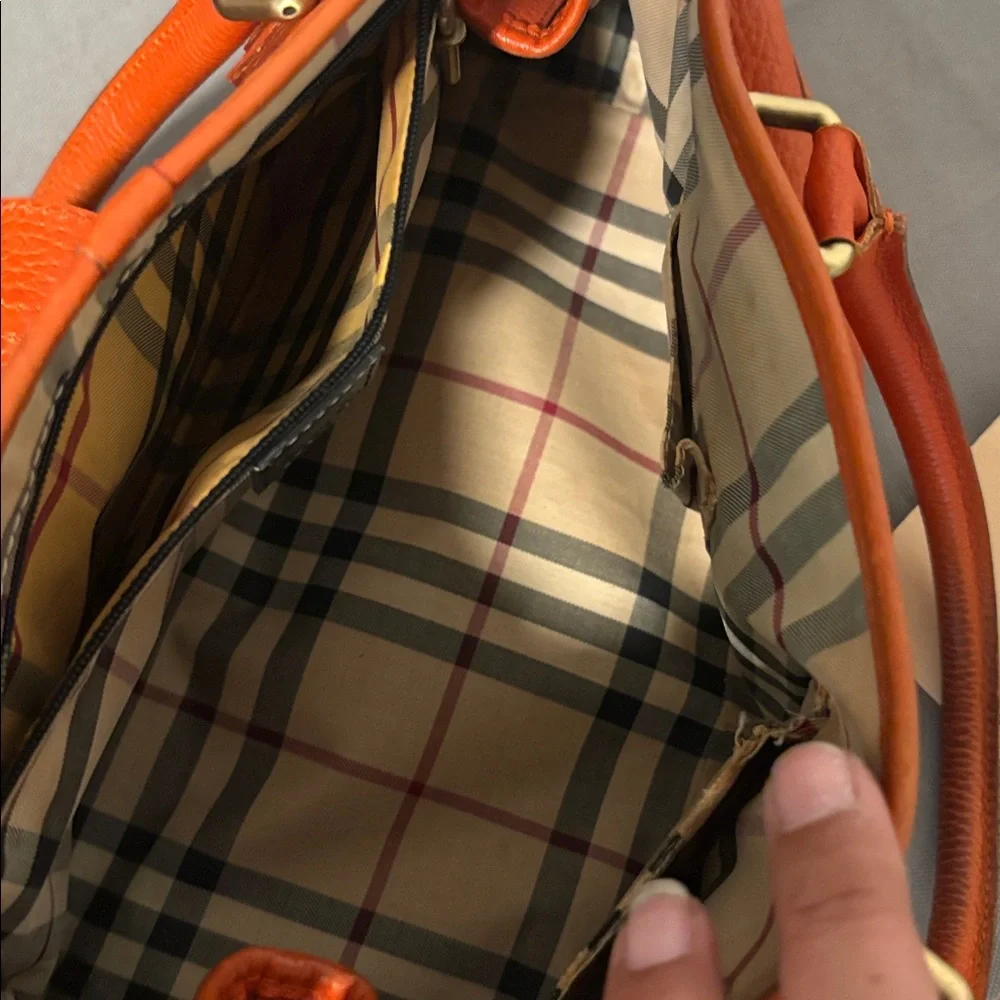 Burberry Orange Vintage Pebbled Leather Satchel Bag - Picture 14 of 16